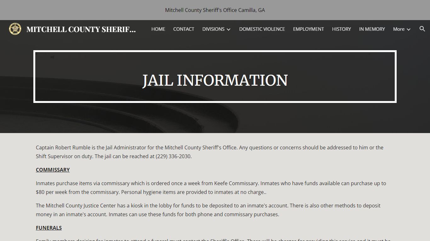 MITCHELL COUNTY SHERIFF'S OFFICE - JAIL INFORMATION